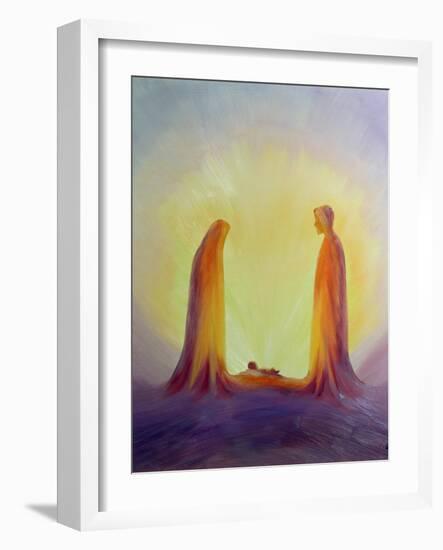 Mary and Joseph Look with Faith on the Child Jesus at His Nativity, 1995-Elizabeth Wang-Framed Premium Giclee Print