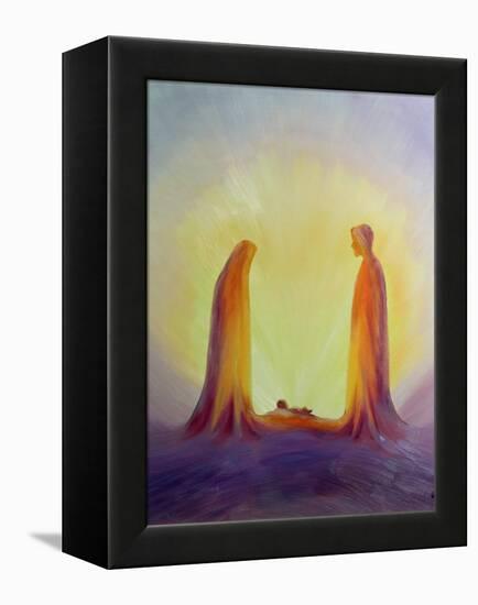 Mary and Joseph Look with Faith on the Child Jesus at His Nativity, 1995-Elizabeth Wang-Framed Premier Image Canvas