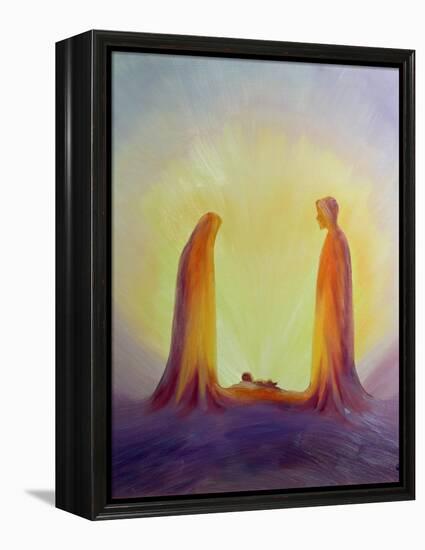 Mary and Joseph Look with Faith on the Child Jesus at His Nativity, 1995-Elizabeth Wang-Framed Premier Image Canvas