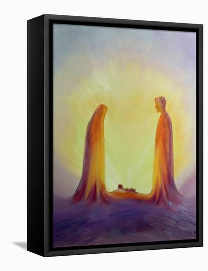 Mary and Joseph Look with Faith on the Child Jesus at His Nativity, 1995-Elizabeth Wang-Framed Premier Image Canvas