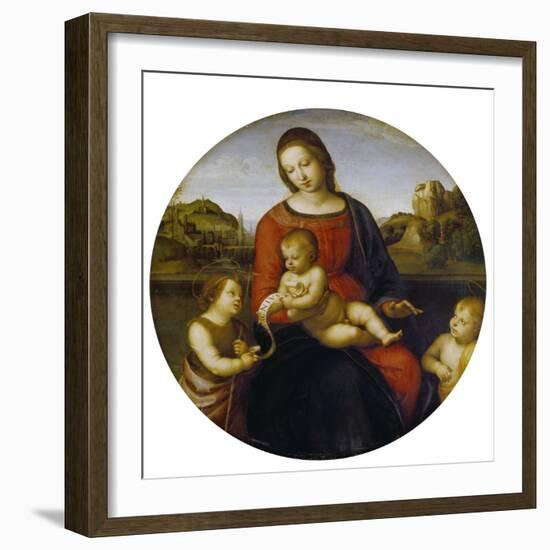Mary and the Infant Christ and John the Baptist (Madonna Terranuova), about 1505-Raphael-Framed Giclee Print