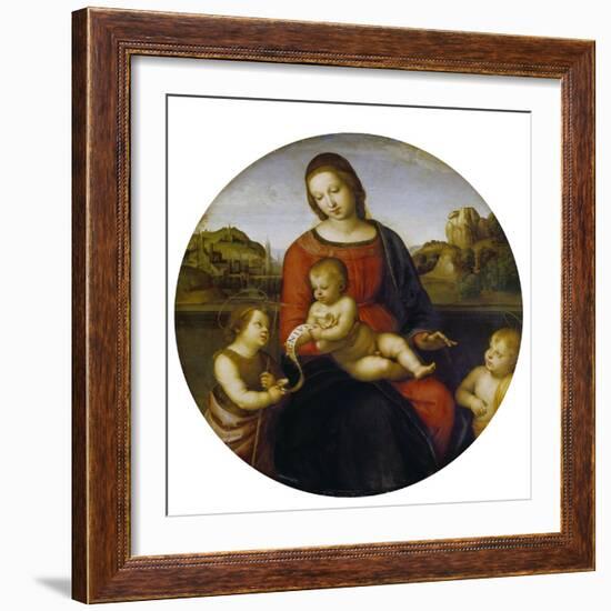 Mary and the Infant Christ and John the Baptist (Madonna Terranuova), about 1505-Raphael-Framed Giclee Print