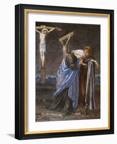 Mary at the Cross-R Anning Bell-Framed Art Print