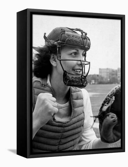 Mary "Binnie" Baker Plays Catcher For All American Girls Baseball League on the South Bend Team-Wallace Kirkland-Framed Premier Image Canvas