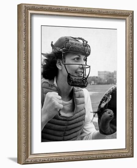 Mary "Binnie" Baker Plays Catcher For All American Girls Baseball League on the South Bend Team-Wallace Kirkland-Framed Photographic Print