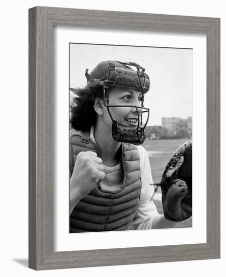 Mary "Binnie" Baker Plays Catcher For All American Girls Baseball League on the South Bend Team-Wallace Kirkland-Framed Photographic Print