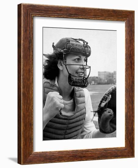 Mary "Binnie" Baker Plays Catcher For All American Girls Baseball League on the South Bend Team-Wallace Kirkland-Framed Photographic Print