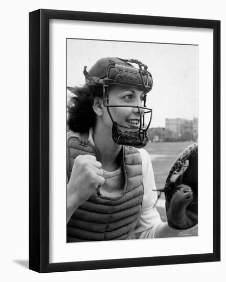 Mary "Binnie" Baker Plays Catcher For All American Girls Baseball League on the South Bend Team-Wallace Kirkland-Framed Photographic Print