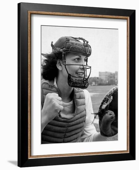 Mary "Binnie" Baker Plays Catcher For All American Girls Baseball League on the South Bend Team-Wallace Kirkland-Framed Photographic Print