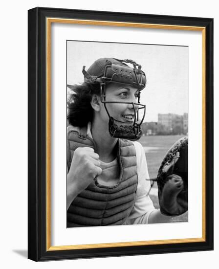 Mary "Binnie" Baker Plays Catcher For All American Girls Baseball League on the South Bend Team-Wallace Kirkland-Framed Photographic Print