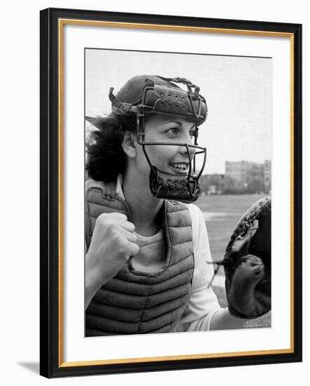 Mary "Binnie" Baker Plays Catcher For All American Girls Baseball League on the South Bend Team-Wallace Kirkland-Framed Photographic Print