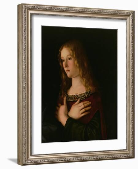 Mary Magdalene, Detail from the Virgin and Child with St. Catherine and Mary Magdalene, circa 1500-Giovanni Bellini-Framed Giclee Print