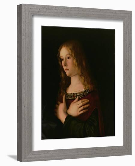 Mary Magdalene, Detail from the Virgin and Child with St. Catherine and Mary Magdalene, circa 1500-Giovanni Bellini-Framed Giclee Print