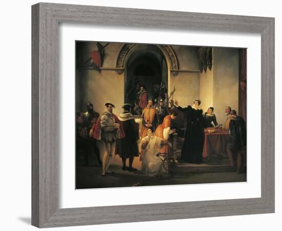 Mary Queen of Scots Protesting Her Innocence before Sheriffs as Her Death Sentence Is Read Out-Francesco Hayez-Framed Giclee Print