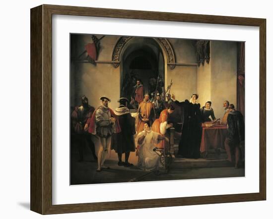 Mary Queen of Scots Protesting Her Innocence before Sheriffs as Her Death Sentence Is Read Out-Francesco Hayez-Framed Giclee Print