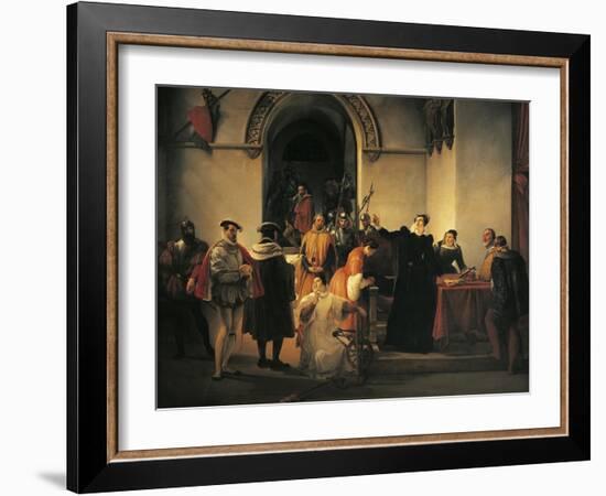 Mary Queen of Scots Protesting Her Innocence before Sheriffs as Her Death Sentence Is Read Out-Francesco Hayez-Framed Giclee Print