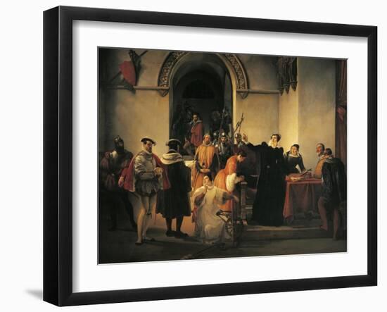 Mary Queen of Scots Protesting Her Innocence before Sheriffs as Her Death Sentence Is Read Out-Francesco Hayez-Framed Giclee Print