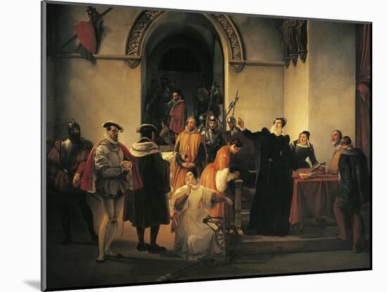 Mary Queen of Scots Protesting Her Innocence before Sheriffs as Her Death Sentence Is Read Out-Francesco Hayez-Mounted Giclee Print