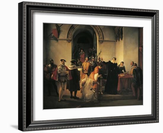 Mary Queen of Scots Protesting Her Innocence before Sheriffs as Her Death Sentence Is Read Out-Francesco Hayez-Framed Giclee Print