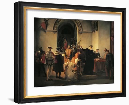 Mary Queen of Scots Protesting Her Innocence before Sheriffs as Her Death Sentence Is Read Out-Francesco Hayez-Framed Giclee Print