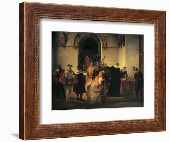 Mary Queen of Scots Protesting Her Innocence before Sheriffs as Her Death Sentence Is Read Out-Francesco Hayez-Framed Giclee Print