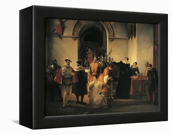 Mary Queen of Scots Protesting Her Innocence before Sheriffs as Her Death Sentence Is Read Out-Francesco Hayez-Framed Premier Image Canvas