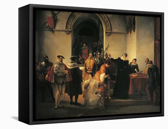 Mary Queen of Scots Protesting Her Innocence before Sheriffs as Her Death Sentence Is Read Out-Francesco Hayez-Framed Premier Image Canvas