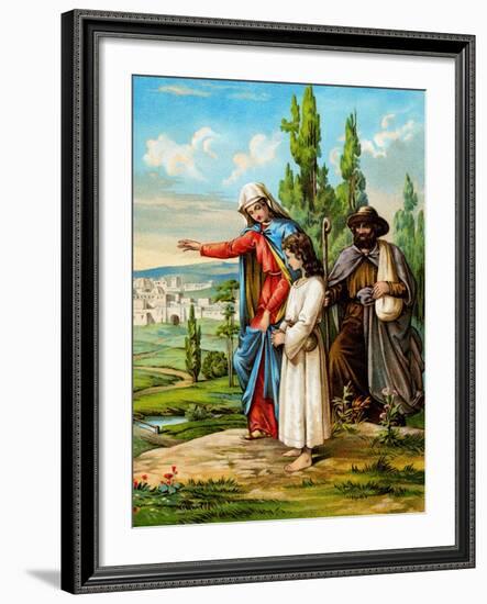 Mary teaching Jesus-null-Framed Art Print