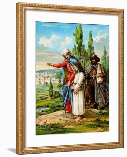 Mary teaching Jesus-null-Framed Art Print