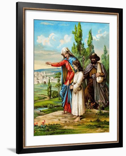 Mary teaching Jesus-null-Framed Art Print