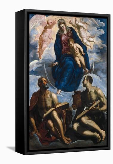 Mary with the Child, Venerated by Saint Mark and Saint Luke, before 1570-Jacopo Tintoretto-Framed Premier Image Canvas