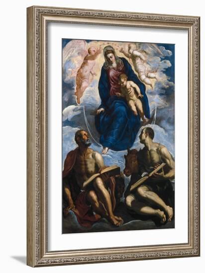 Mary with the Child, Venerated by Saint Mark and Saint Luke, before 1570-Jacopo Tintoretto-Framed Giclee Print