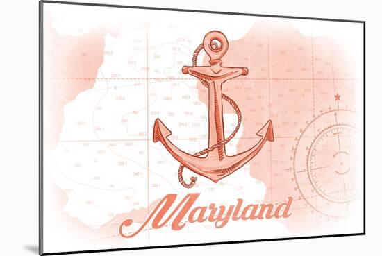 Maryland - Anchor - Coral - Coastal Icon-Lantern Press-Mounted Art Print