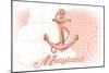 Maryland - Anchor - Coral - Coastal Icon-Lantern Press-Mounted Art Print
