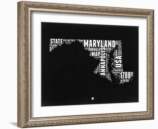 Maryland Black and White Map-NaxArt-Framed Art Print