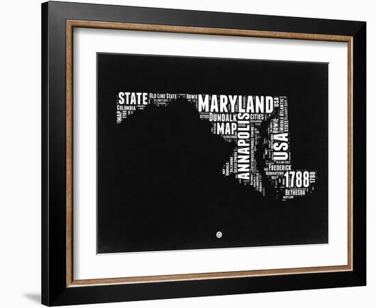 Maryland Black and White Map-NaxArt-Framed Art Print