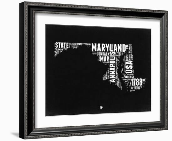 Maryland Black and White Map-NaxArt-Framed Art Print