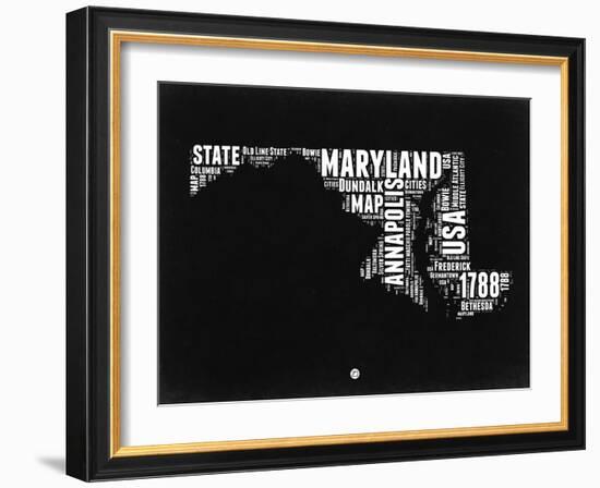 Maryland Black and White Map-NaxArt-Framed Art Print