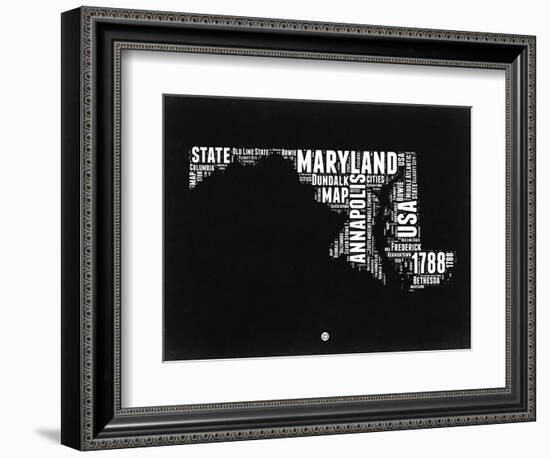 Maryland Black and White Map-NaxArt-Framed Art Print