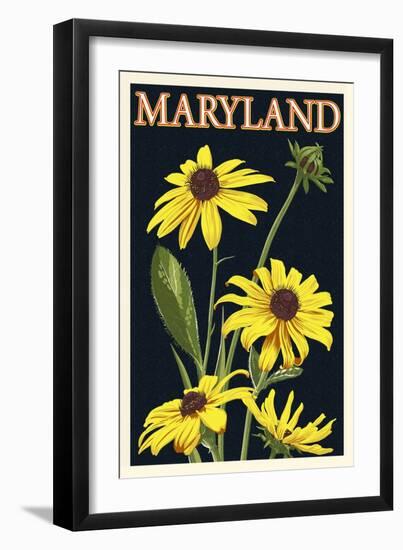 Maryland - Black Eyed Susan - Letterpress-Lantern Press-Framed Art Print