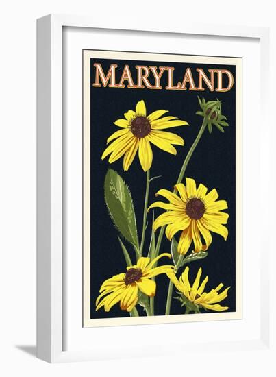 Maryland - Black Eyed Susan - Letterpress-Lantern Press-Framed Art Print