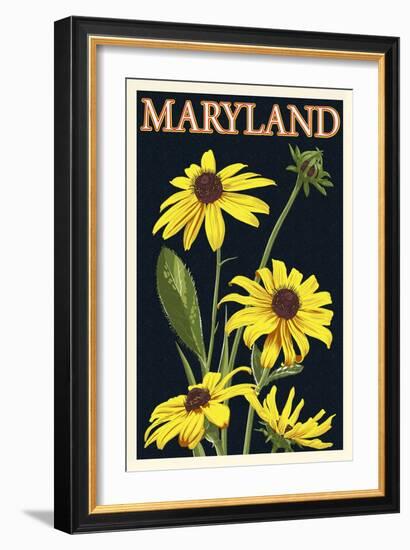 Maryland - Black Eyed Susan - Letterpress-Lantern Press-Framed Art Print