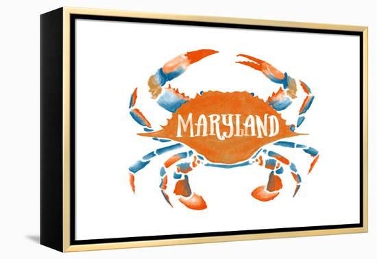 Maryland - Blue Crab - Blue and Orange Watercolor (#2)-Lantern Press-Framed Stretched Canvas