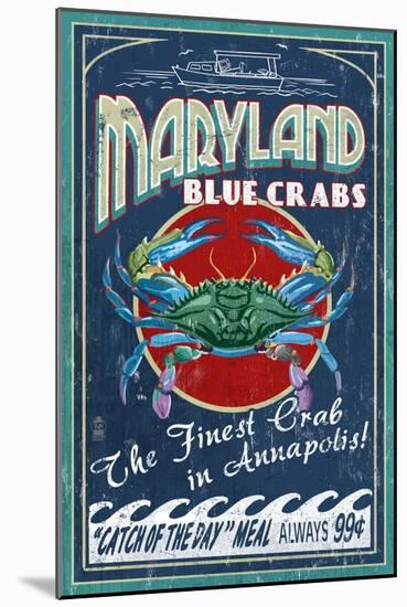 Maryland Blue Crabs - Annapolis-Lantern Press-Mounted Art Print