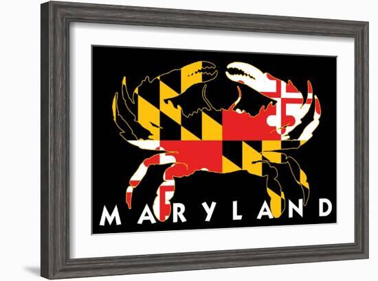 Maryland - Crab Flag (Black with White Text)-Lantern Press-Framed Art Print