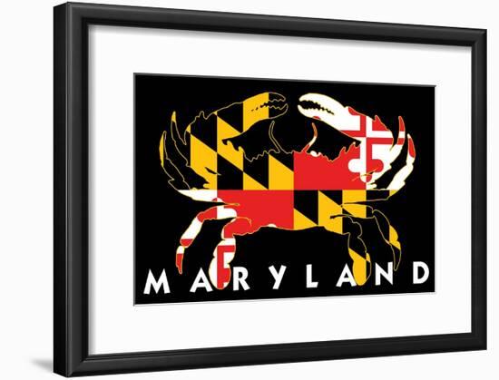 Maryland - Crab Flag (Black with White Text)-Lantern Press-Framed Art Print