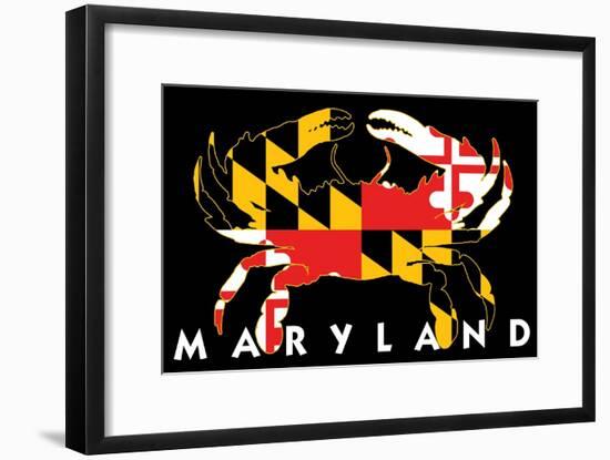 Maryland - Crab Flag (Black with White Text)-Lantern Press-Framed Art Print