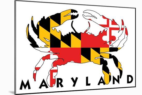 Maryland - Crab Flag (White with Black Text)-Lantern Press-Mounted Art Print