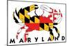 Maryland - Crab Flag (White with Black Text)-Lantern Press-Mounted Art Print