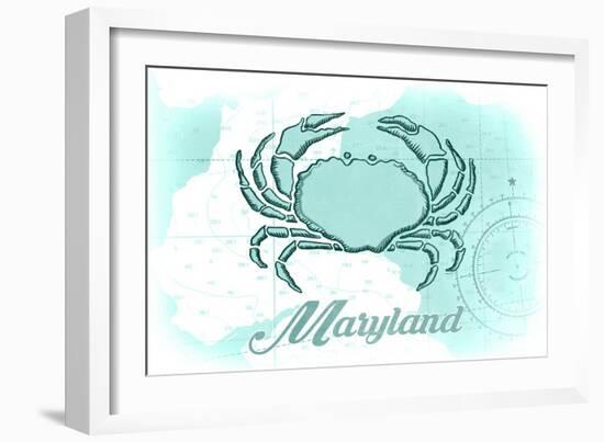 Maryland - Crab - Teal - Coastal Icon-Lantern Press-Framed Art Print